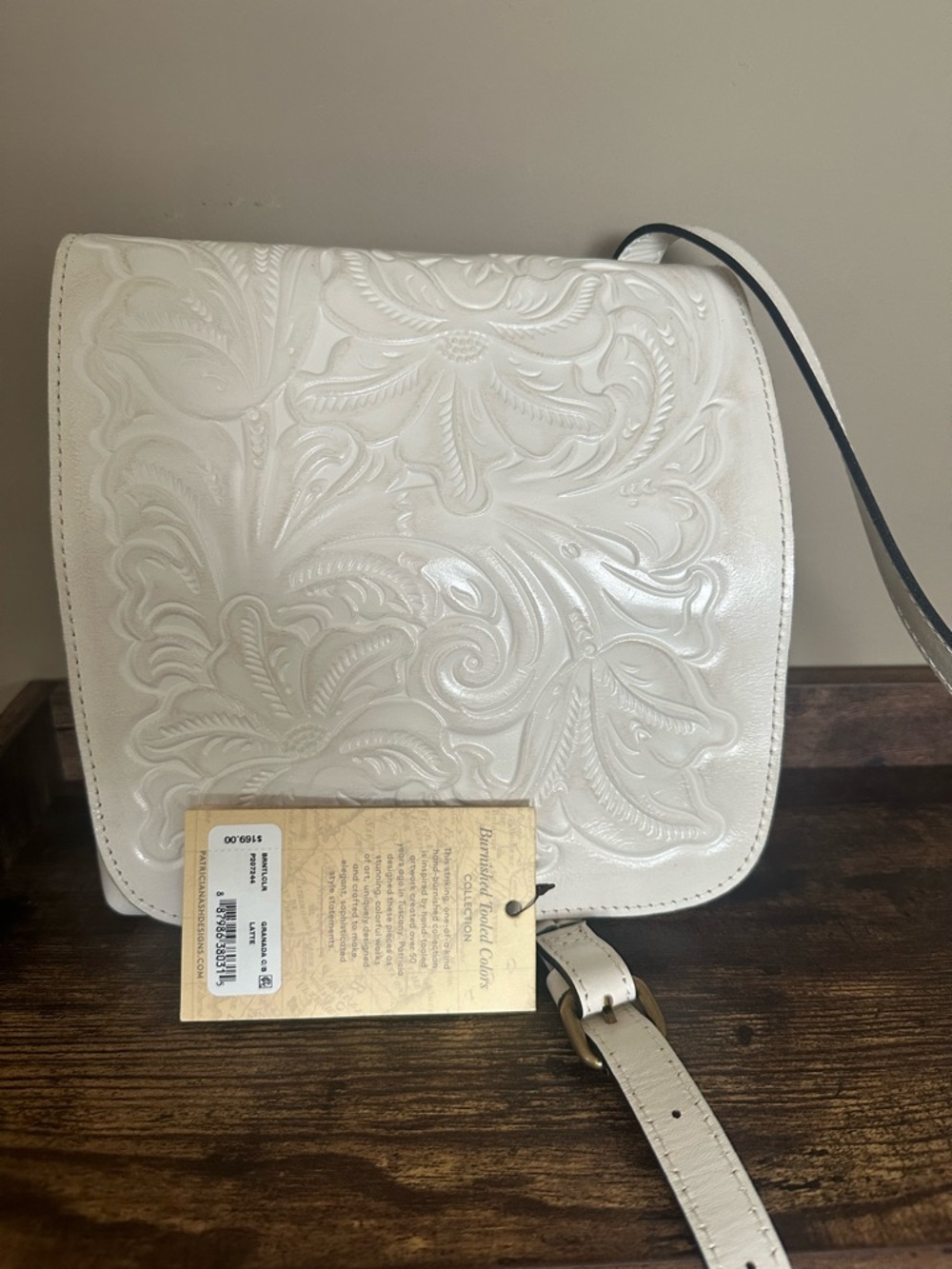 Patricia Nash White Embossed Leather Crossbody